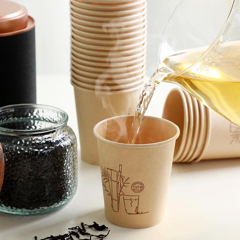 Thickened Paper Fiber Paper Cup Disposable Paper Cup Natural Bamboo Fiber Cup 50 Pieces Office Food Grade Water Cup - Image 4